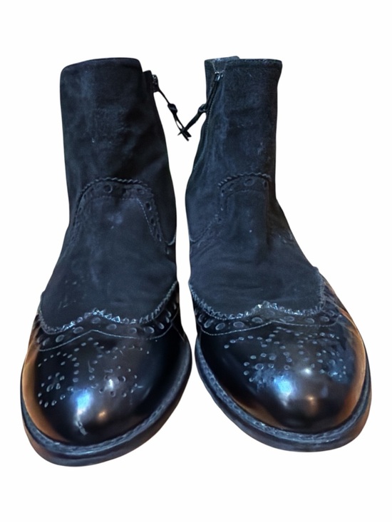Stuart Weitzman Shoes - Stuart Weitzman Black Suede and Leather Brogue Ankle Boots